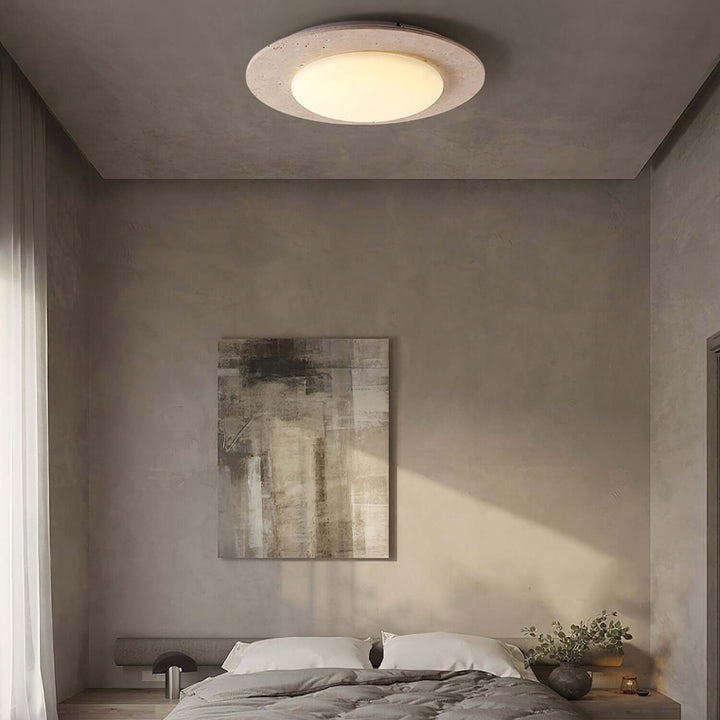 Dome Ceiling Light, Travertine & Wood, 30cm