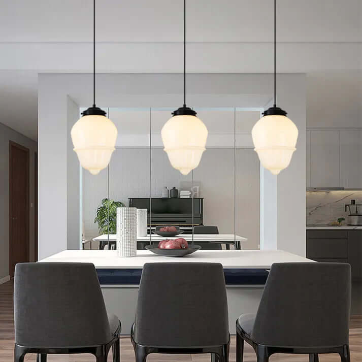 White Milk Glass Geometric Jar Pendant Light