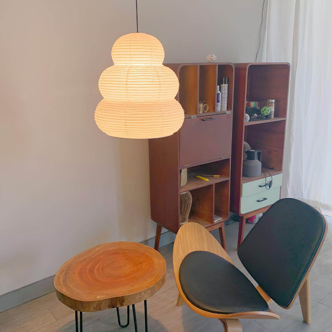 Round Pendant Light Fixture, 40cm Natural Paper Shade