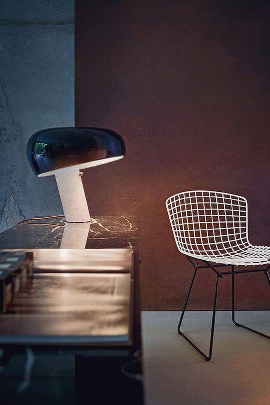 Carrara Marble Table Lamp with Glazed Metal Reflector