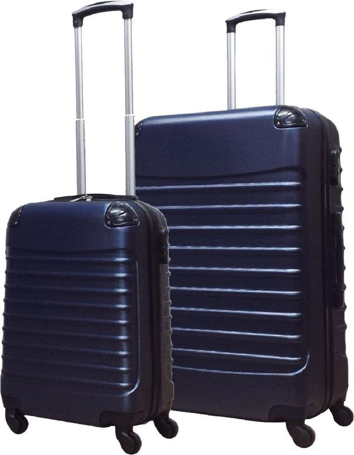 Durable dark blue hardshell 2-piece luggage set. Unisex suitcases with smooth-rolling wheels, great for any travel.