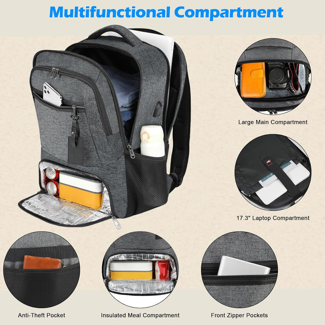 Unisex navy blue multi-compartment travel backpack, padded for laptop & daily commute.