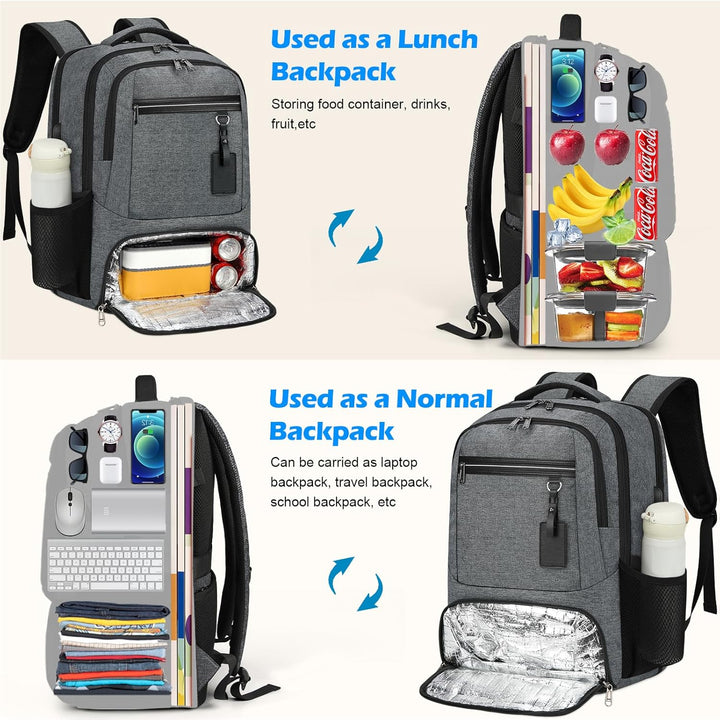 Unisex navy blue school backpack, water-resistant with laptop storage & USB charging.