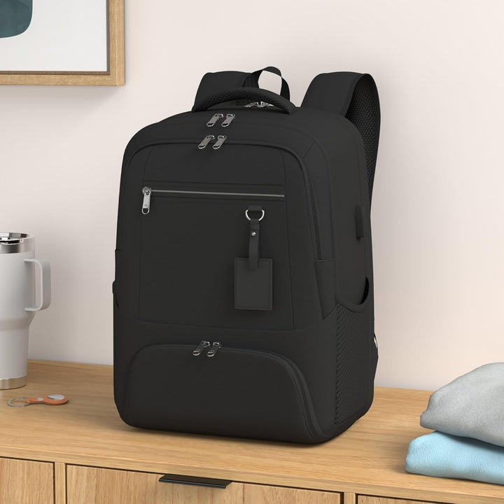 Padded navy blue waterproof work backpack, perfect for laptops, lunch, and daily use.