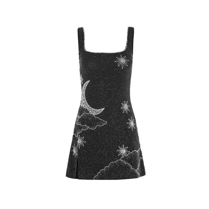 Sparkling women's black sequin mini dress, perfect for a night out or cocktail party. Glamorous evening celebration.