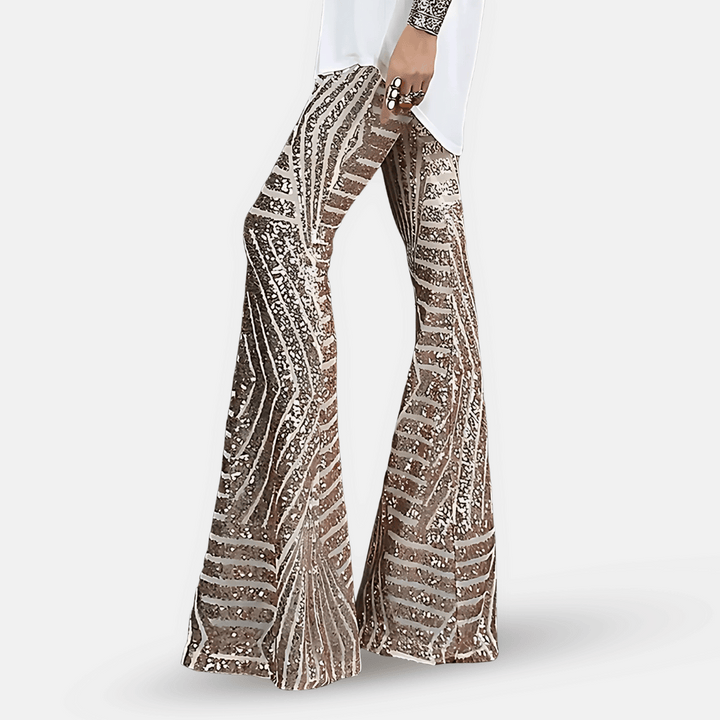 Dazzling women's high waist sequin flare pants for glamorous party wear & club nights.