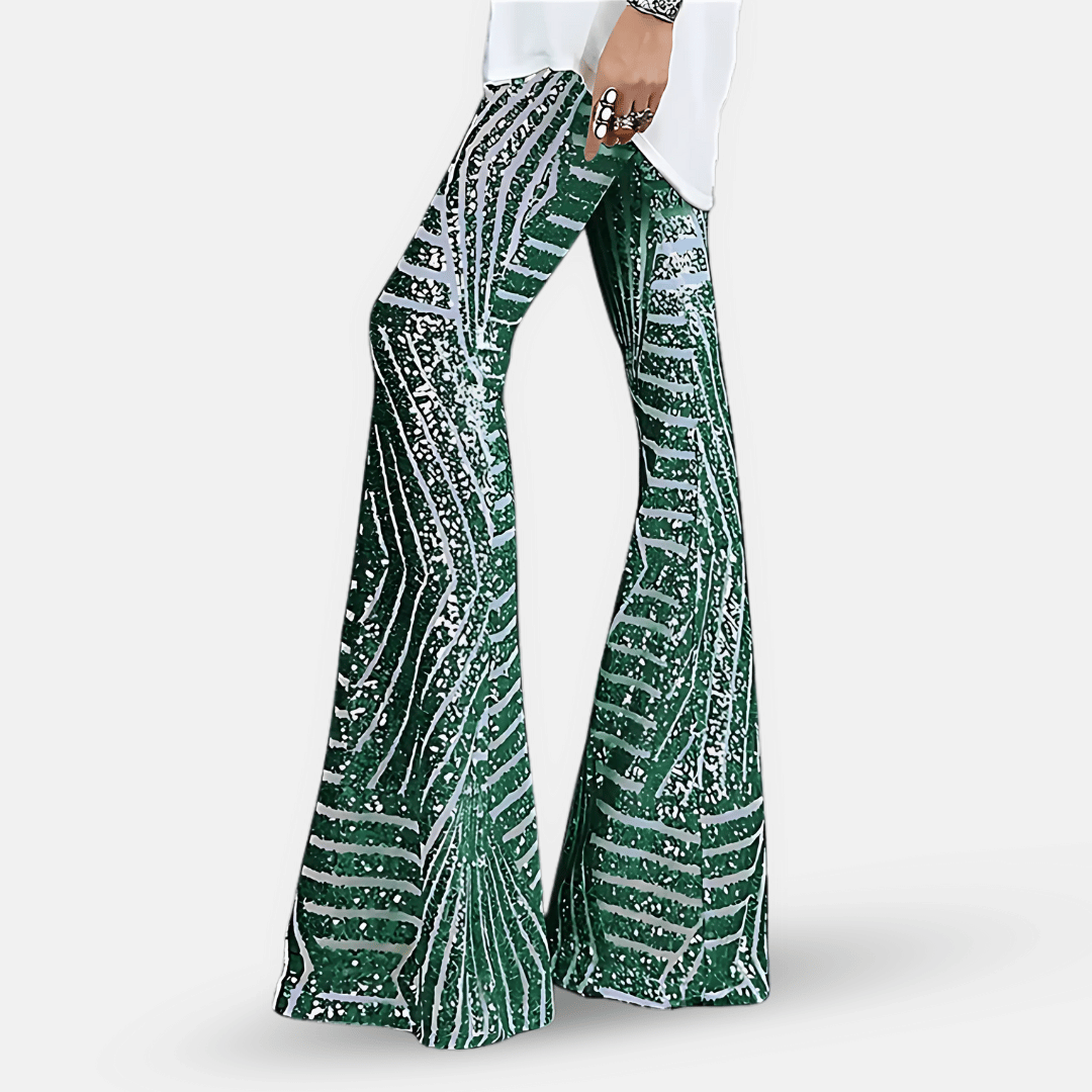 Sparkling high waist flare pants for women, featuring dazzling sequins, perfect for clubwear & parties.