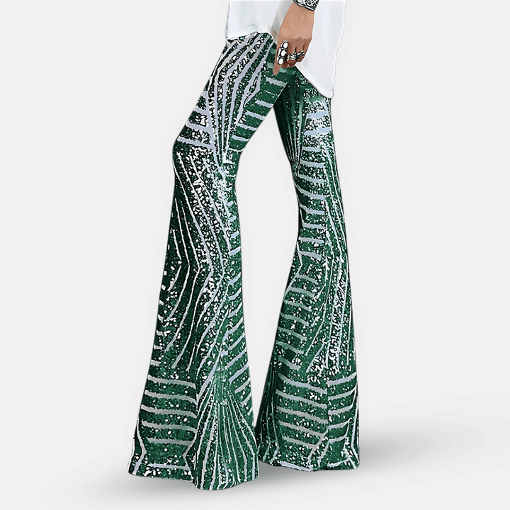 Sparkling high waist flare pants for women, featuring dazzling sequins, perfect for clubwear & parties.
