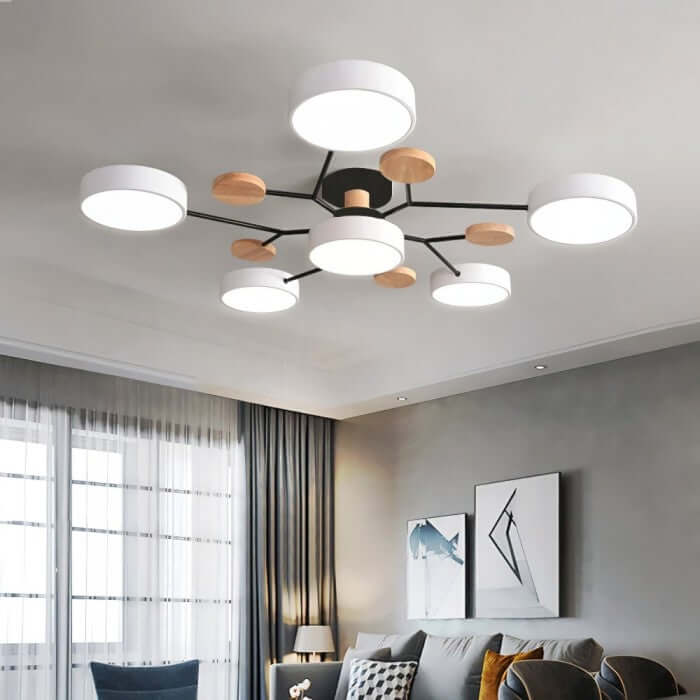 Modern Multi-Arm LED Ceiling Light with Wood Accents