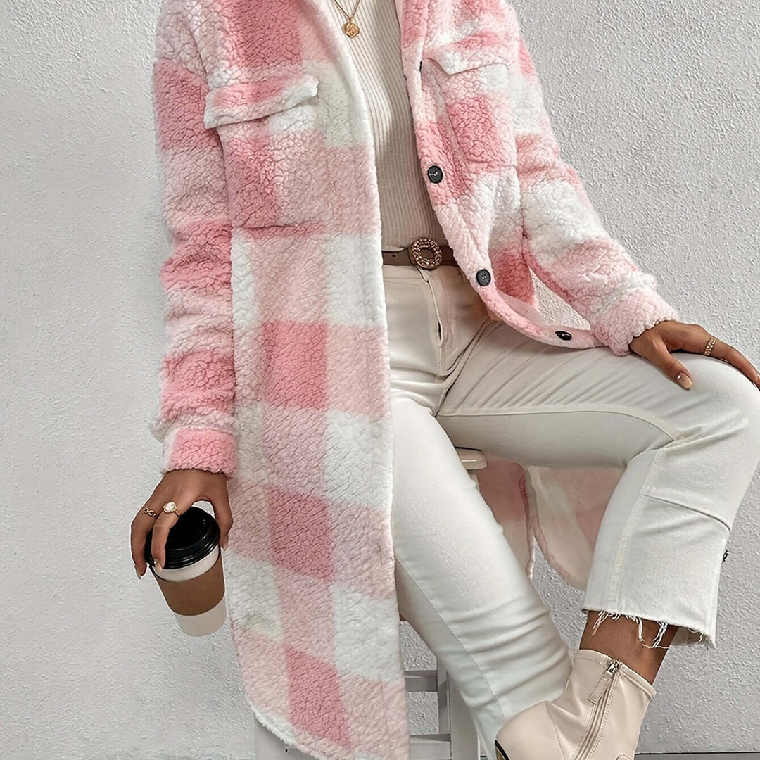 Women's Checked Long Sleeve Coat