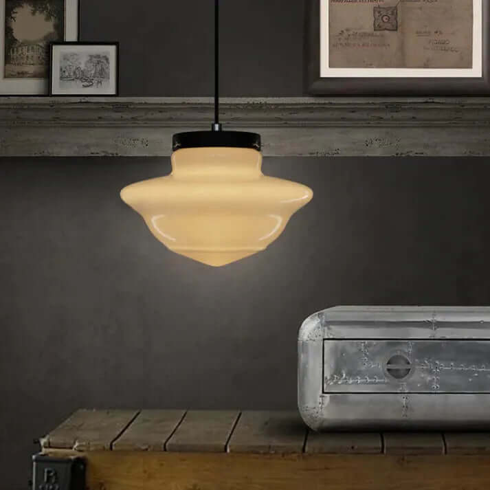 White Milk Glass Geometric Jar Pendant Light