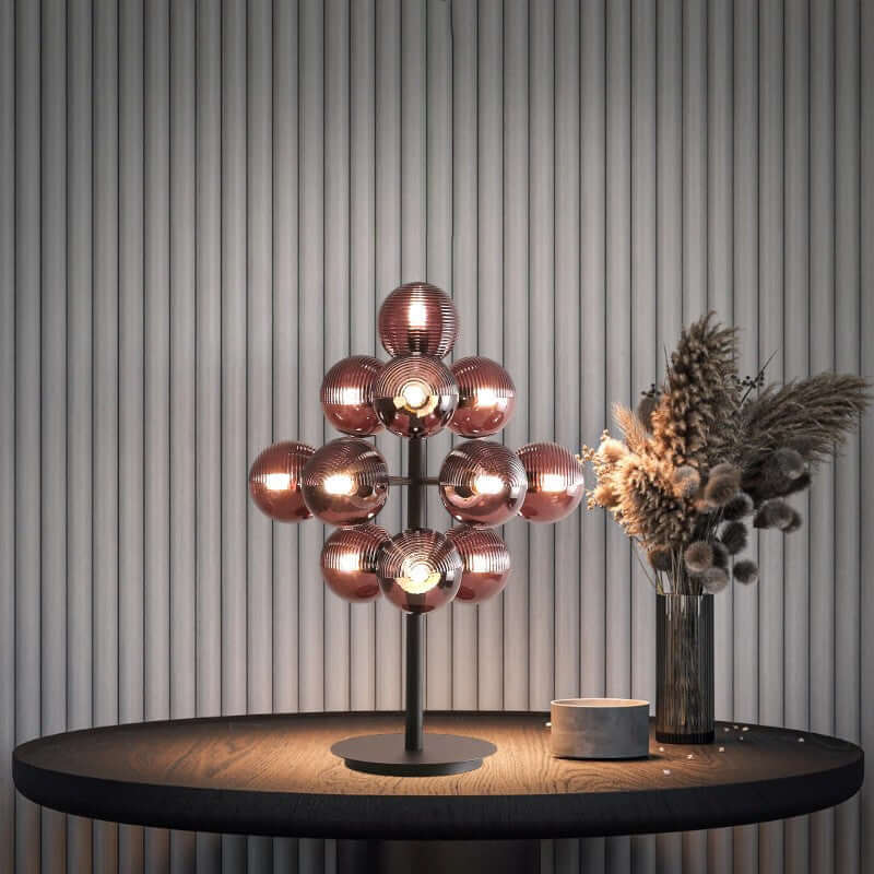 Decorative Grape Table Lamp with Black Iron & Glass