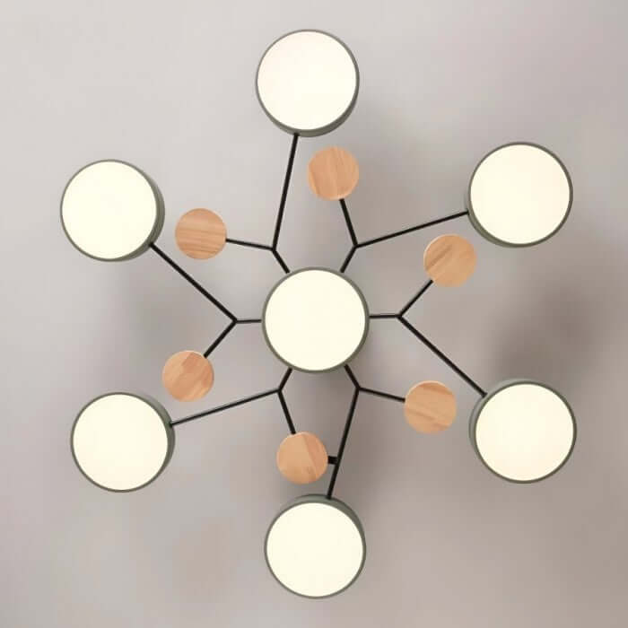 Modern Multi-Arm LED Ceiling Light with Wood Accents