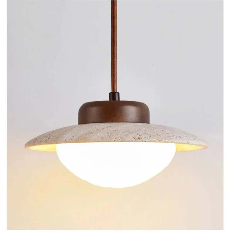 Vintage Walnut & Stone Pendant Light with LED