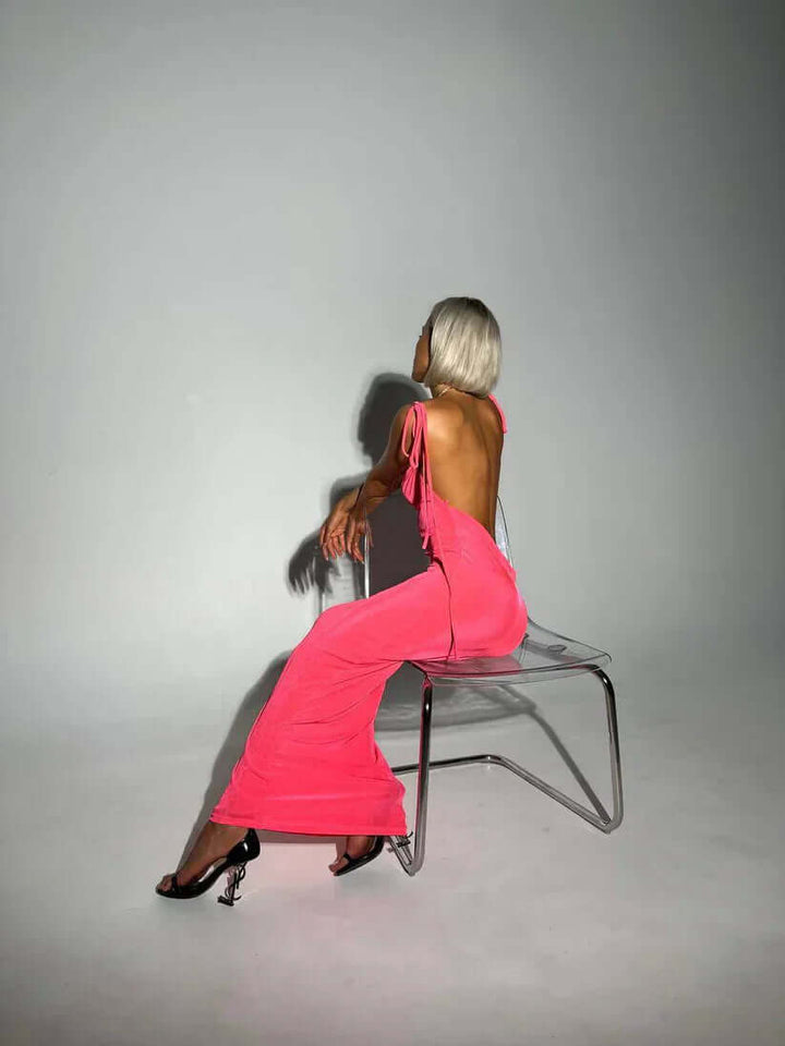 Women's Backless Halter Midi Dress