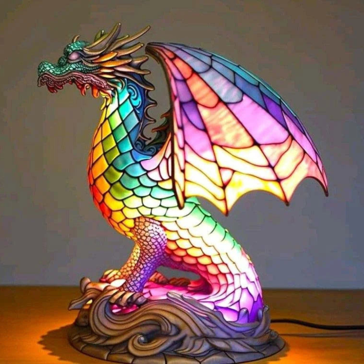 Living room animal stained glass effect lamp. LED decorative accent light & unique resin home decor.