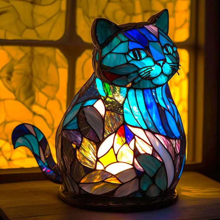 Art Nouveau style animal stained glass effect lamp. LED decorative table lamp for unique home decor.