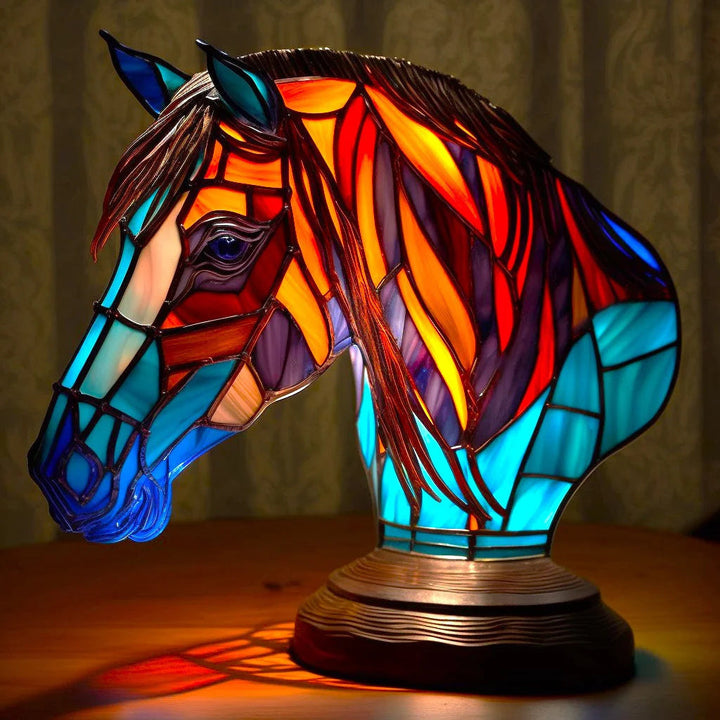 Animal themed stained glass effect bedroom lamp. LED nightlight and decorative accent for cozy spaces.