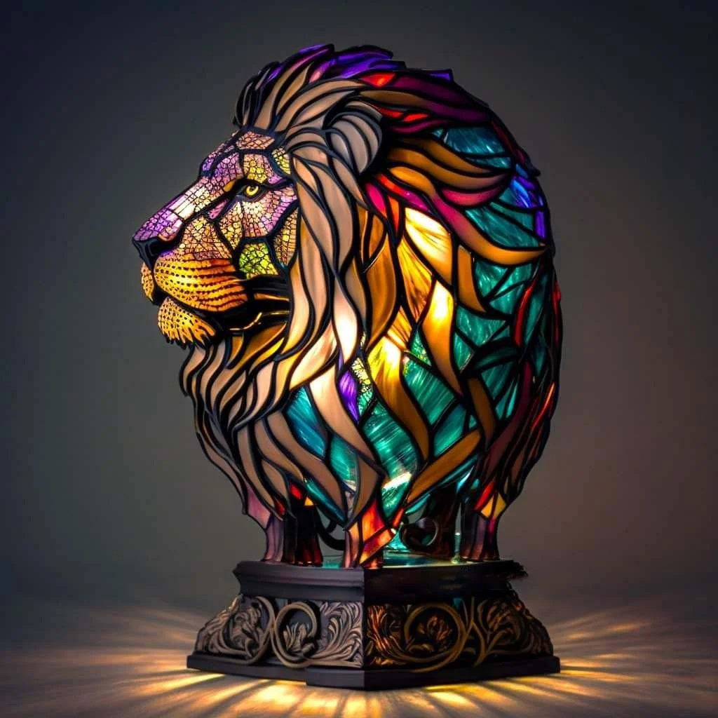 Beautiful animal stained glass effect accent light. Unique resin LED table lamp for any home decor style.