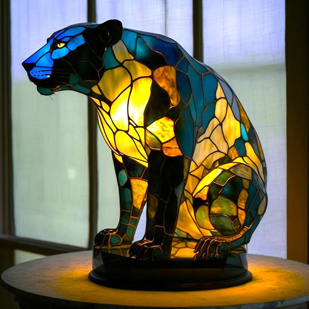 Artistic resin animal table lamp with stained glass effect. LED decorative accent light for any room.