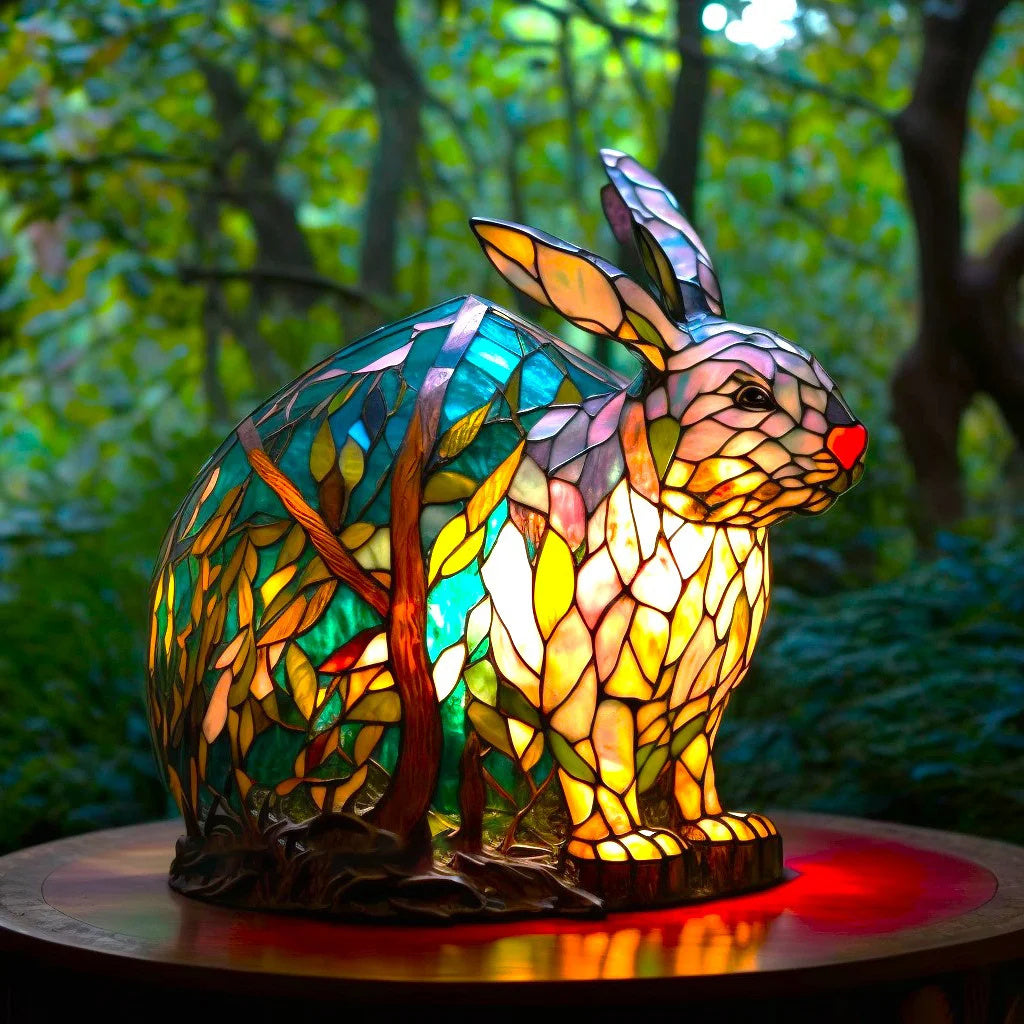 Bedroom animal stained glass effect lamp. LED nightlight & decorative accent for a cozy home atmosphere.