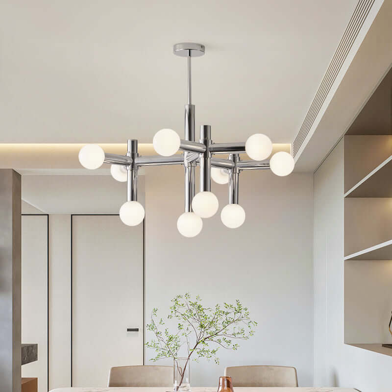 Modern Glass Ball Chandelier, 80cm, Chrome Finish