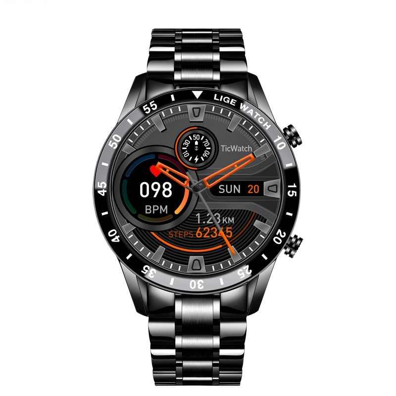 Sleek smart watch with a vibrant AMOLED display. An elegant digital watch and stylish tech gadget.