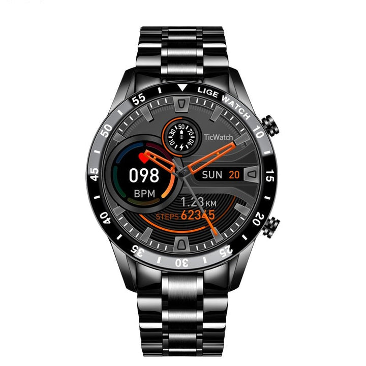 Sleek smart watch with a vibrant AMOLED display. An elegant digital watch and stylish tech gadget.