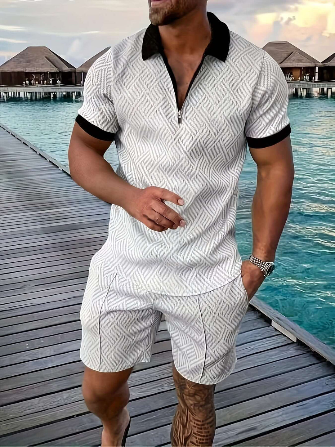 Men's Geometric Print Summer Set