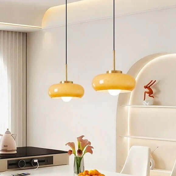 Copper & Glass Chandelier, Modern Pendant Light Fixture