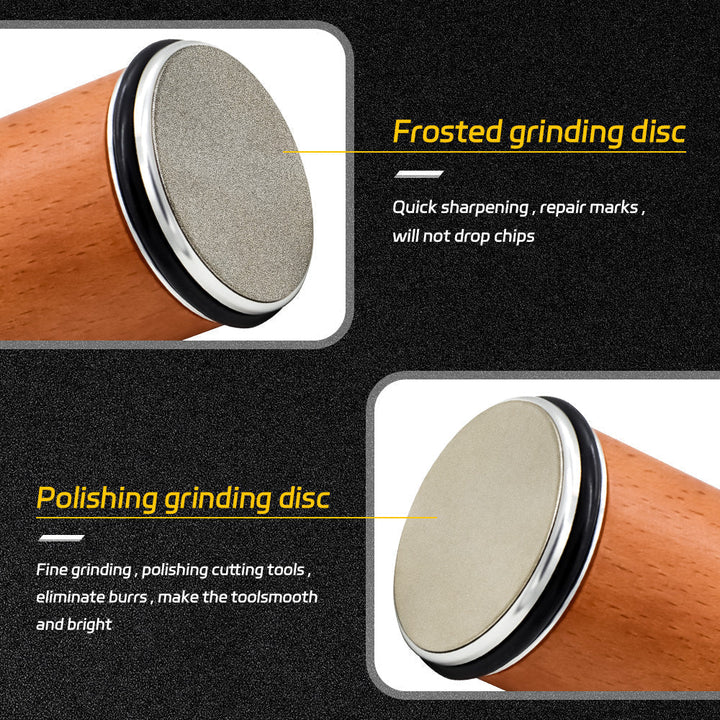 "Diamond coated rolling knife sharpener with magnetic base, ergonomic design, ensures precise blade honing in the kitchen."