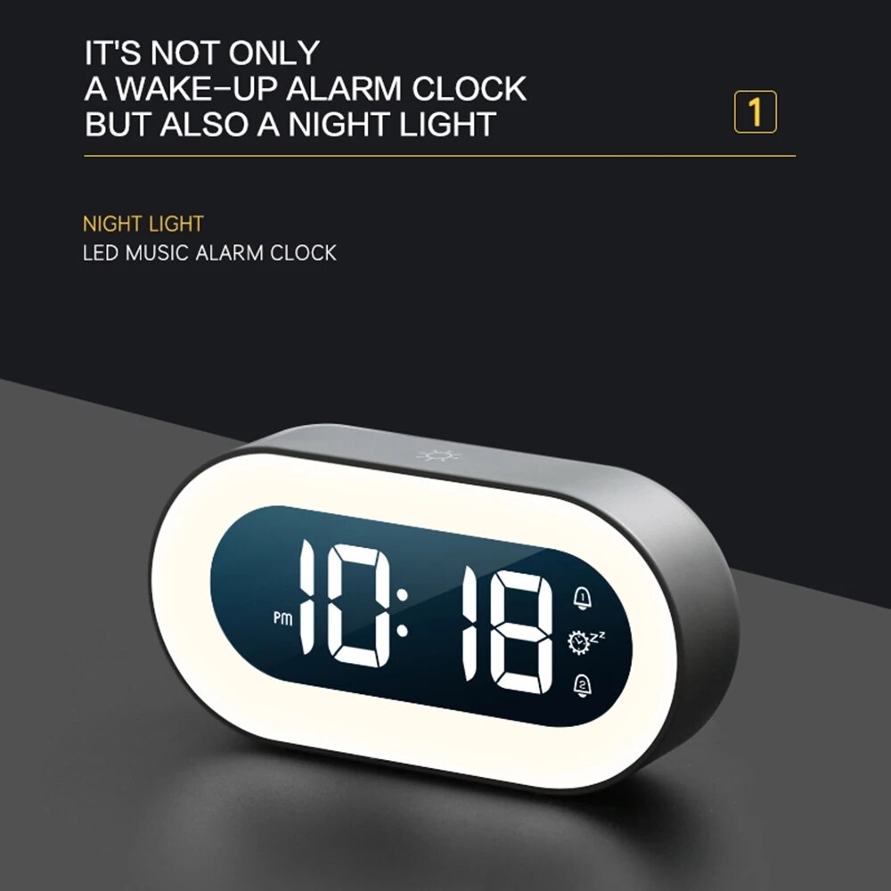 Modern LED alarm clock featuring large digital display & adjustable night light for bedroom decor.