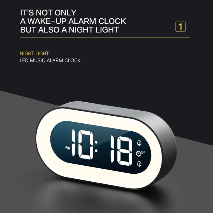 Modern LED alarm clock featuring large digital display & adjustable night light for bedroom decor.