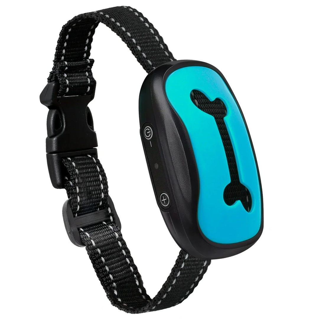 "Dog anti-bark collar with adjustable strap, featuring smart chip, beep, and vibration modes in sleek design, for all dog siz