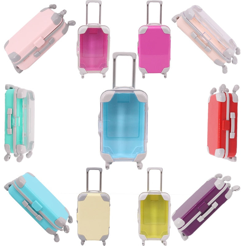 Doll travel suitcase for imaginative kids' pretend play; durable 18-inch mini luggage.