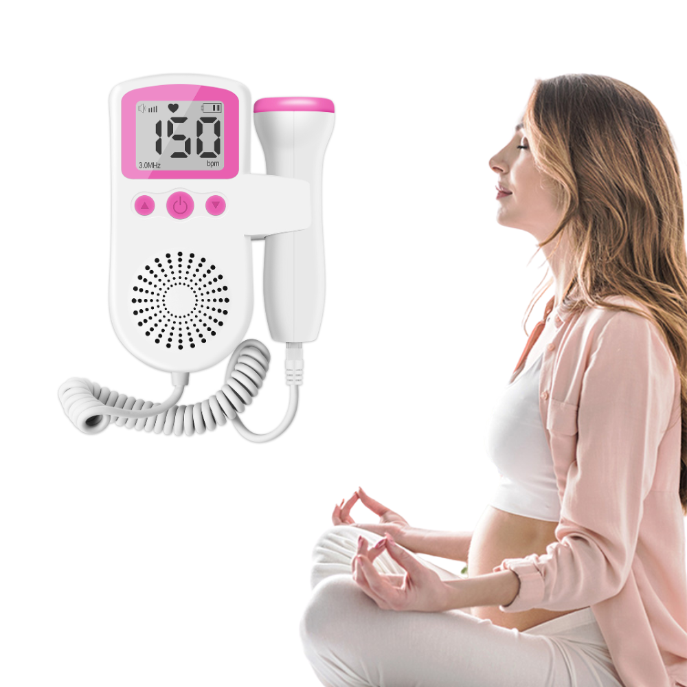 "Doppler heart rate monitor, handheld device for mothers to track baby's heartbeat, compact design, user-friendly controls."