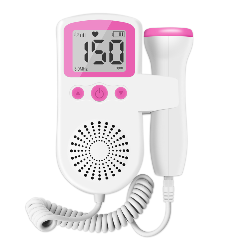 "Doppler heart rate monitor, handheld device for mothers to track baby's heartbeat, compact design, user-friendly controls."