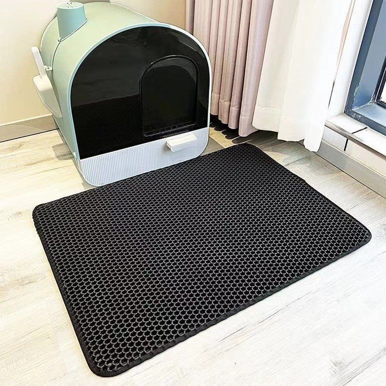 Double-layer anti-spill cat litter mat in grey, captures stray litter easily and is waterproof for clean floors.