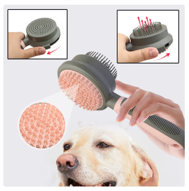 Close-up of the double-sided cat grooming brush's bristles and handle.