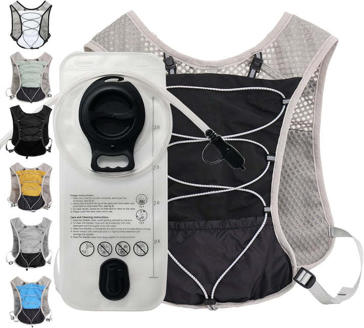 Adjustable hydration running vest for runners, 2L water bladder, ultra-light comfort.