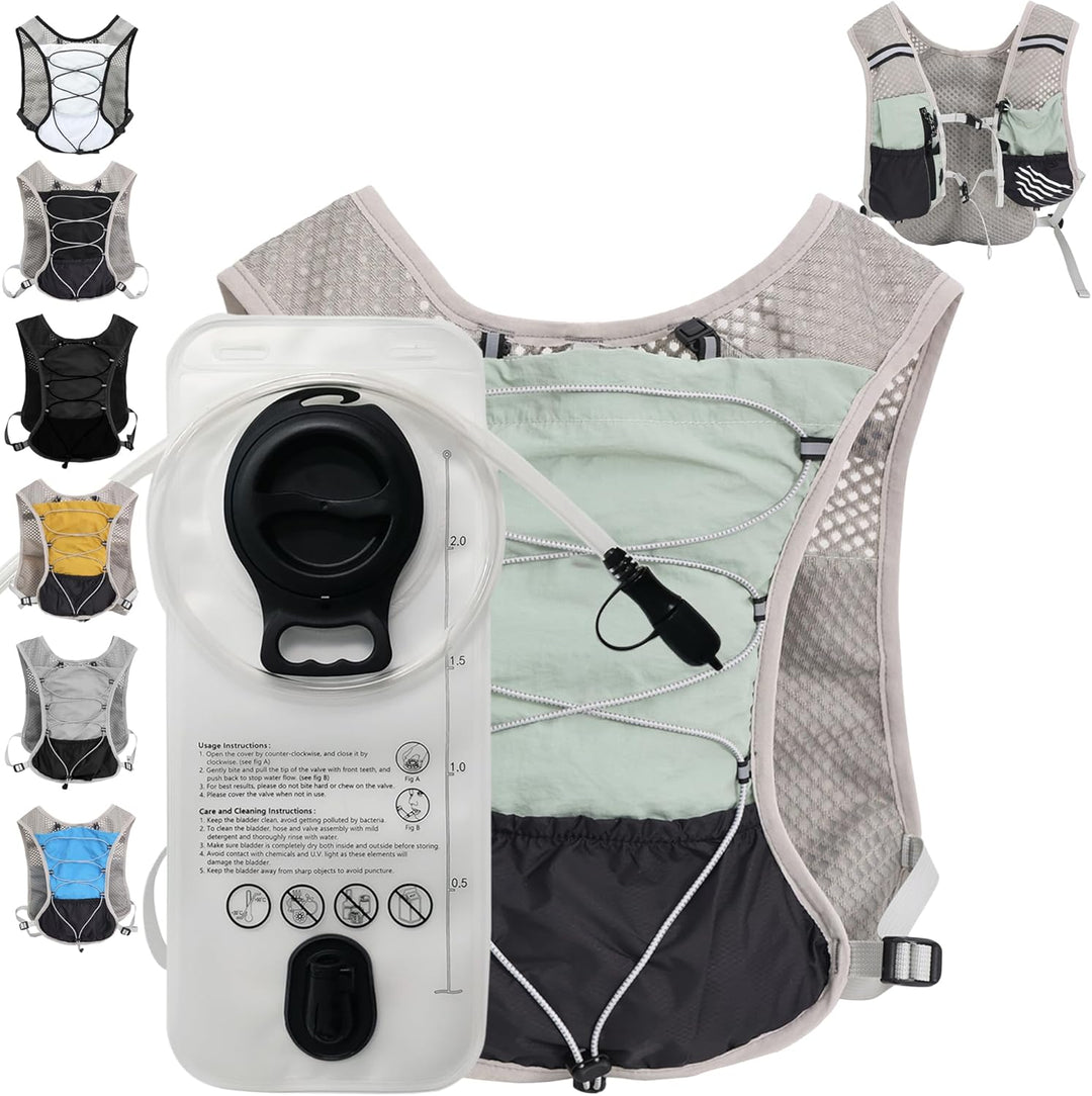 Lightweight outdoor vest, 2L hydration bladder, ideal for multi-sport activities.