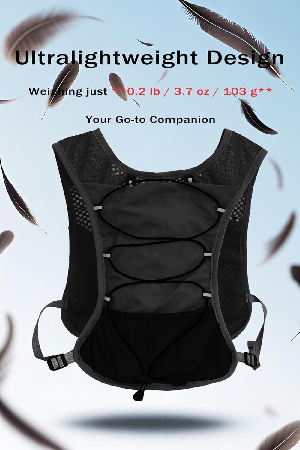 Marathon hydration vest, ultra-light, 2L bladder, performance-focused for runners.