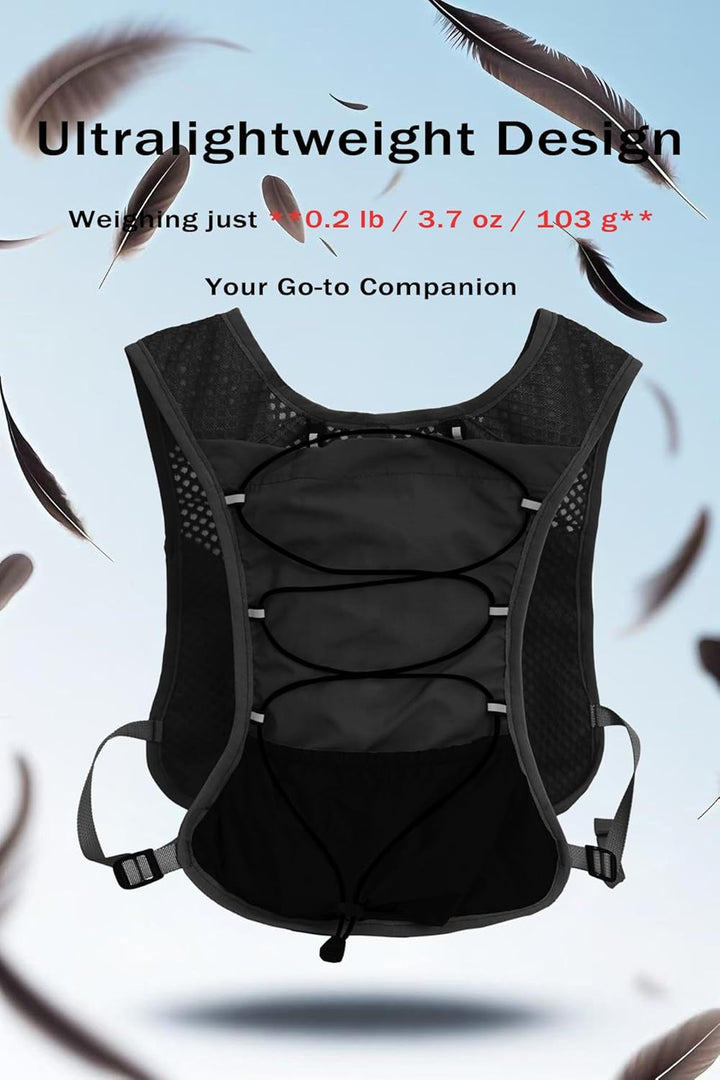 Marathon hydration vest, ultra-light, 2L bladder, performance-focused for runners.