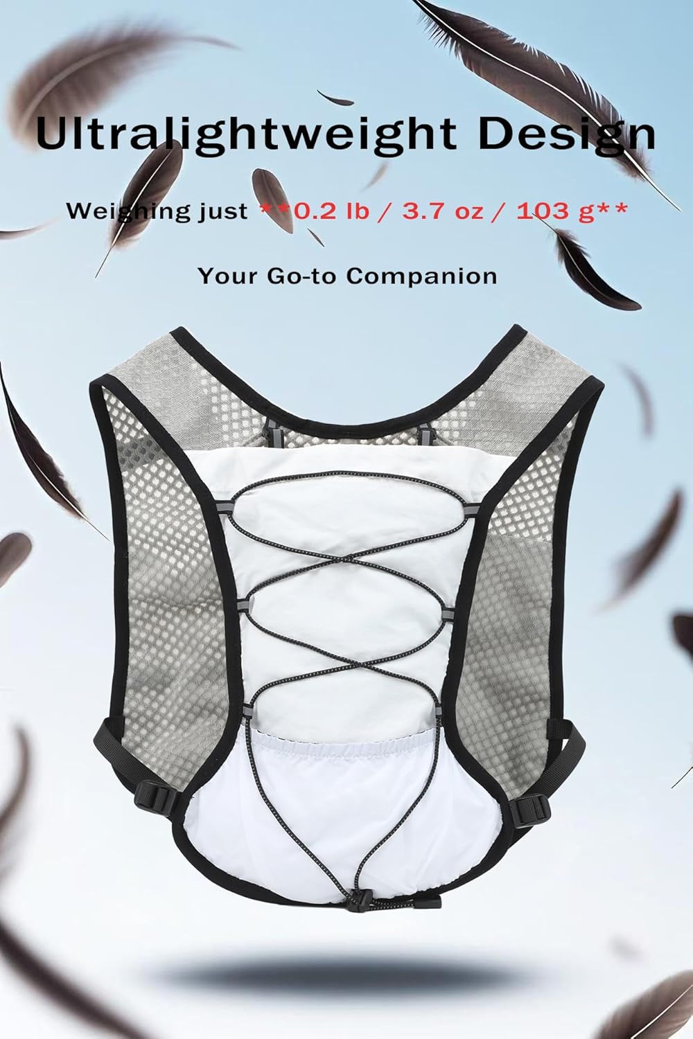 Unisex trail running vest, 2L hydration, lightweight & durable for rugged trails.
