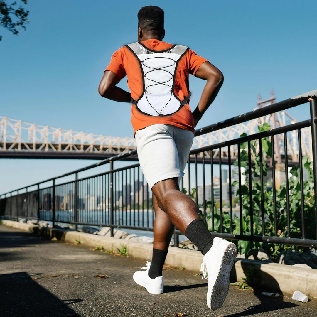 Marathon hydration pack, 2L water bladder, ultra-light, essential for endurance events.