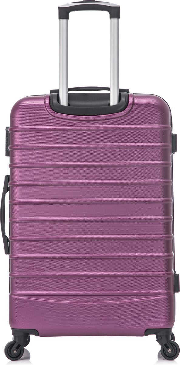 Secure hard shell suitcase set, durable travel gear with built-in combination lock for safe vacation essentials.