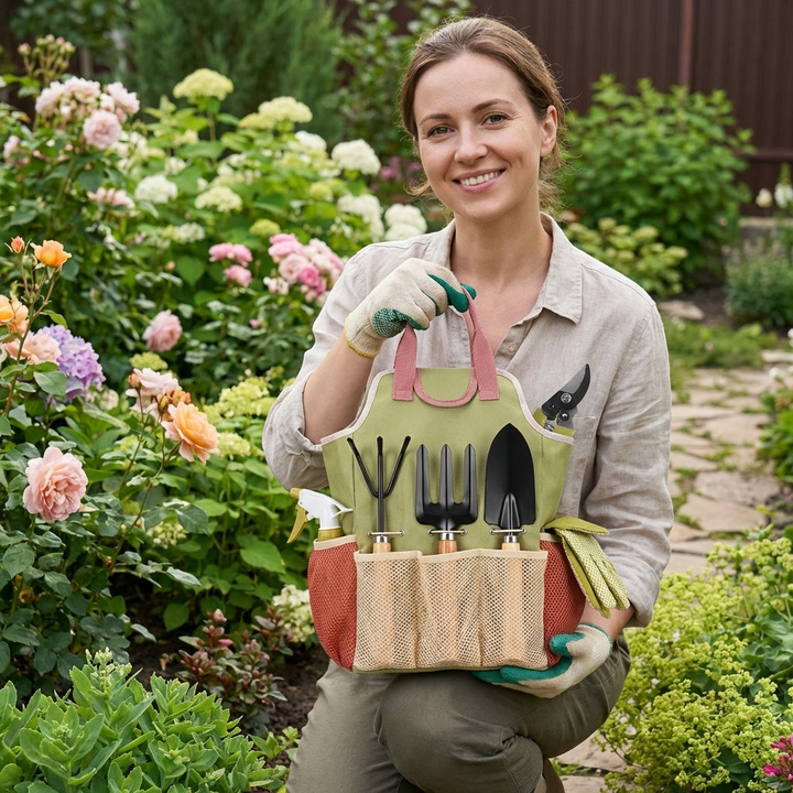Essential garden tool set for outdoor gardening tasks. Includes hand tools for planting, pruning & soil work. Durable for plant care.