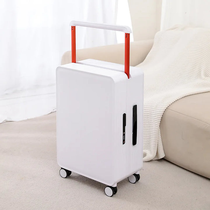 Modern Dublin hard shell cabin suitcase; compact, durable, and easy to maneuver with spinner wheels.