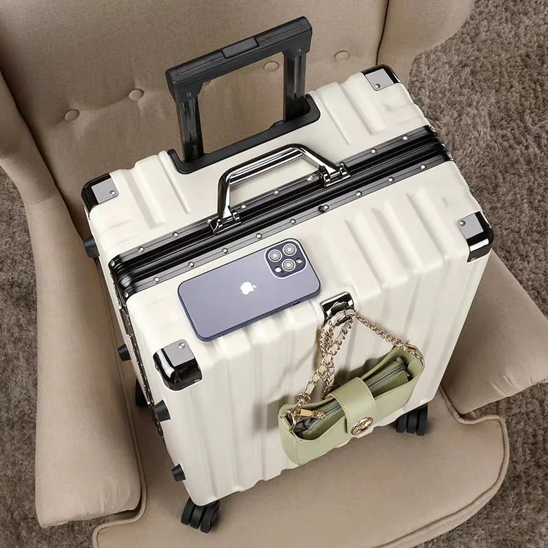 Essential hard shell suitcase with aluminum frame for secure, durable, and effortless travel.