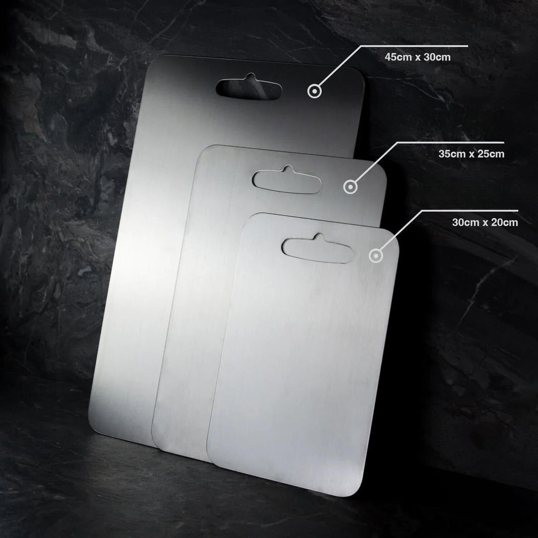 Durable titanium cutting board for kitchen. BPA-free, hygienic, & scratch resistant for healthy food prep.
